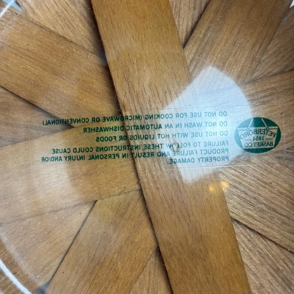 Peterboro Basket Co Round Woven Wood Basket with Leather Handles and Liner 7in